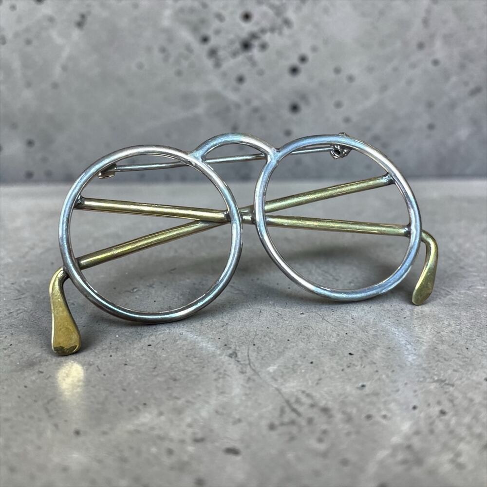 Vintage Mexico 925 Sterling Silver Eyeglasses Brooch Teacher Librarian Pin